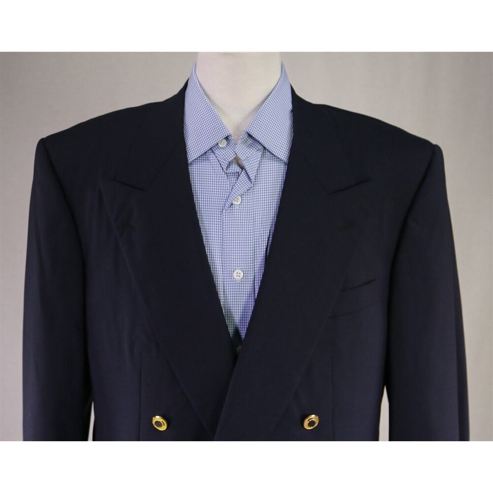 Ravazzolo Navy Blue w/ Gold Metal Buttons Double Breasted Wool Blazer Jacket 40R - Picture 3 of 9